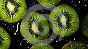 fresh kiwi slices with water splash