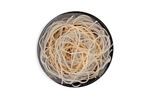 Fresh korean glass noodles in black bowl isolated on white background with clipping path.