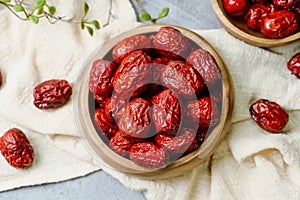 fresh korean jujube fruit in wood bowl