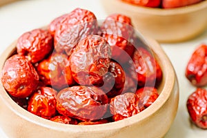 fresh korean jujube fruit in wood bowl