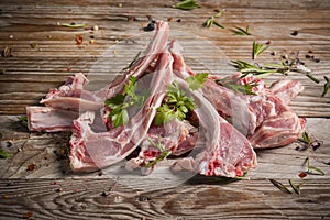 fresh lamb chops prepared for baking on the grill