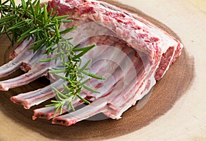 Fresh lamb ribs on the cutting board