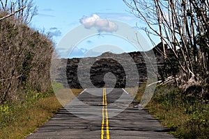 Fresh Lava From The 2018 Kilauea Eruption Covers The Road In Leilani Estates, Big Island Of Hawaii, USA photo