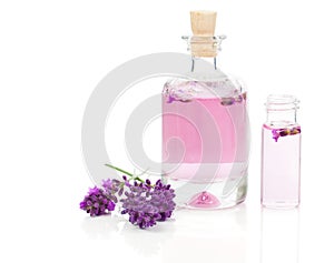 Fresh lavender blossoms with Natural handmade lavender oil