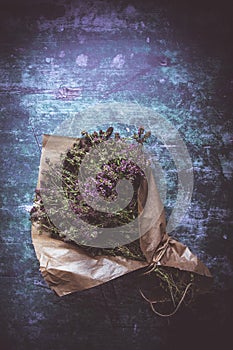 Fresh Lavender Flowers Bouquet on Rustic Background