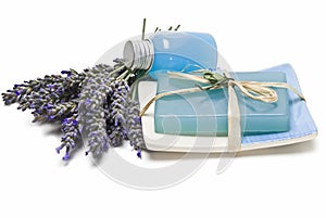 Fresh lavender and spa items.