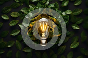 Fresh Leaf Lightbulb Top View. Generative AI
