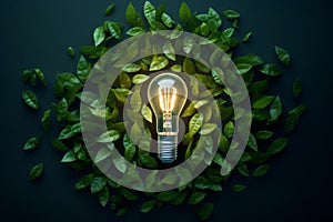Fresh Leaf Lightbulb Top View. Generative AI