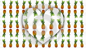 Fresh leafy pineapple, performed in a row