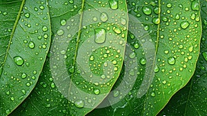 Fresh Leaves Covered in Dew Drops