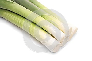 Fresh leeks on white background