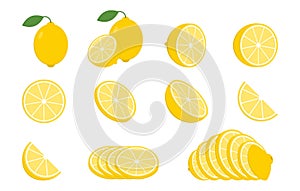 Fresh lemon fruits, collection of vector illustrations