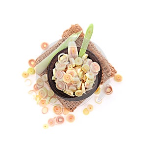 Fresh lemon grass slice in bowl , white background