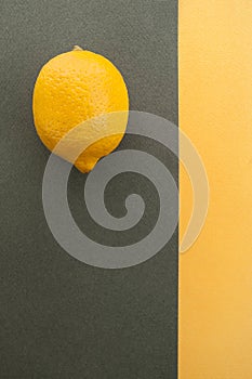 Fresh lemon on a gray-yellow textured background with a place for your text (image shooting).