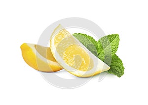 Fresh lemon and green mint isolated on white