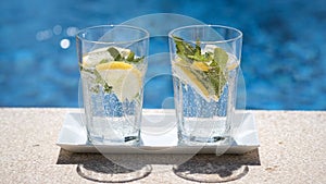 Fresh lemon infused mineral water with gas