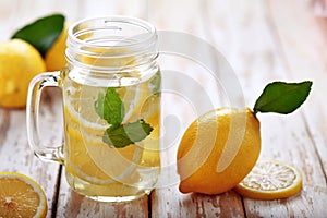 Fresh lemon infused water with ingredients