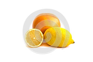 Fresh lemon and orange isolated on white