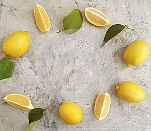 Fresh lemon organic  concrete background  nutrient healthy