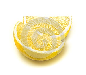 Fresh lemon quarter slices isolated on white