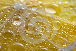 Fresh lemon slice in water with bubbles