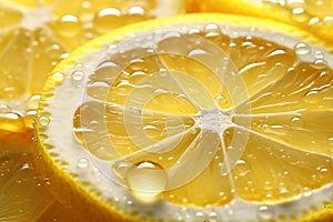 Fresh lemon slices with drops close up generated by AI