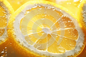 Fresh lemon slices with drops close up generated by AI