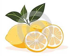 Fresh lemon with yellow peel drawn in doodle style. Tropical food, natural vitamin C icon. Isolated flat design. photo