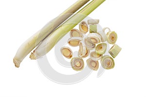 Fresh Lemongrass Sliced on white .