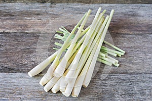 Fresh lemongrass on wooden background