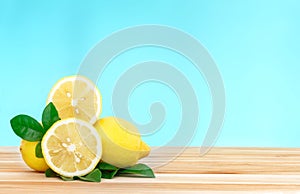 Fresh lemons gruop on wooden table