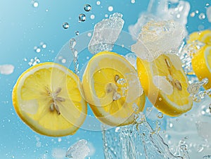 Fresh Lemons Splashing in Water