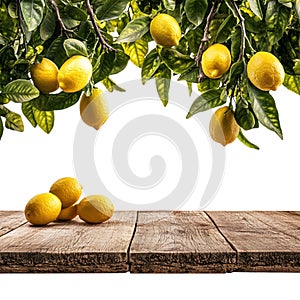 Fresh Lemons on Wooden Table Citrus Fruit Background Image on transparent background