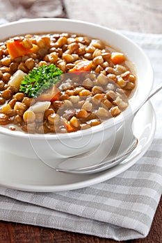 Fresh lentil soup photo