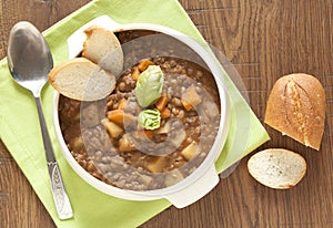 Fresh lentil soup with potato