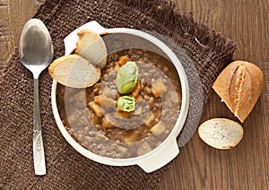 Fresh lentil soup with potato