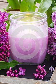 Fresh lilac flowers spa setting