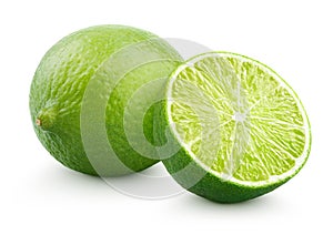 Fresh lime citrus fruit with half