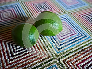 Fresh lime on a colorful tablecloth