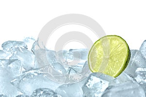 Fresh lime on ice cubes