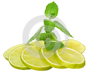 Fresh lime with leaf mint isolated