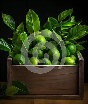 Fresh lime leaf in a wooden container, in the style of nusch ÃÂ©luard, softly organic photo