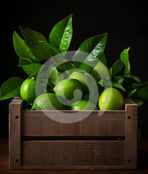 Fresh lime leaf in a wooden container, in the style of nusch ÃÂ©luard, softly organic photo
