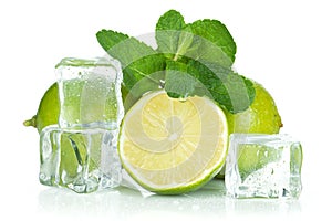 Fresh lime, mint and ice cubes