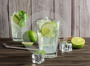 Fresh lime and mint infused water, cocktail, detox drink, lemonade