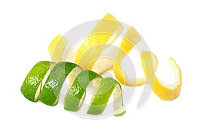 fresh lime peel with lemon peel isolated on white background. healthy food