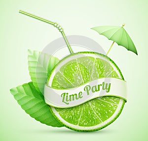 Fresh lime with ribbon and cocktail stick