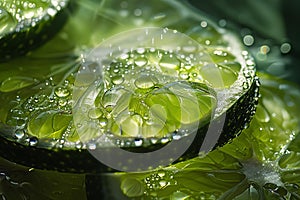Fresh lime slice in water with bubbles
