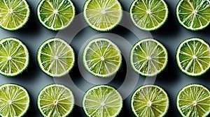 Fresh lime slices arranged in a geometric pattern