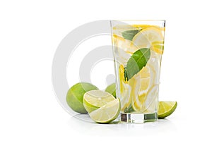 fresh lime water in glass isolated